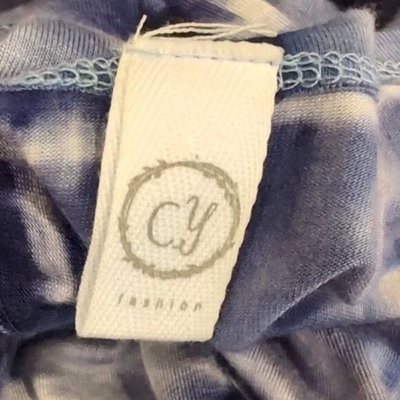 CY Fashion Blue White Tie-Dye Cuffed Sleeve Top Womens Size Large - Picture 9 of 10